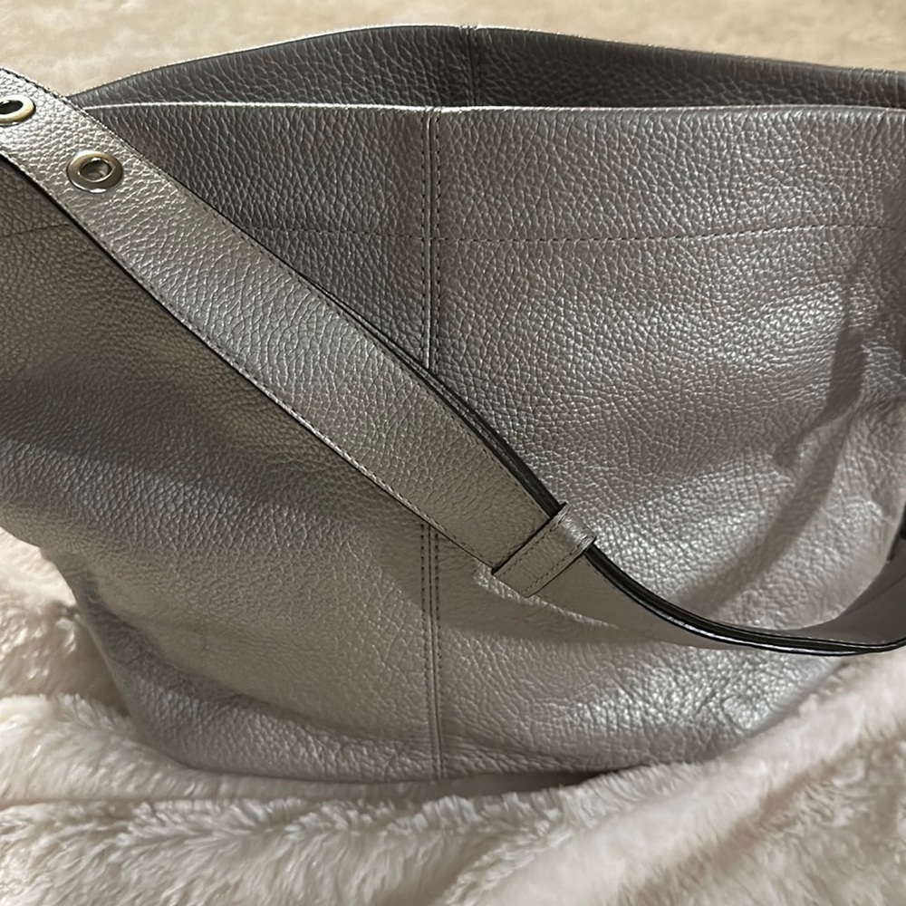Authentic leather coach handbag silver